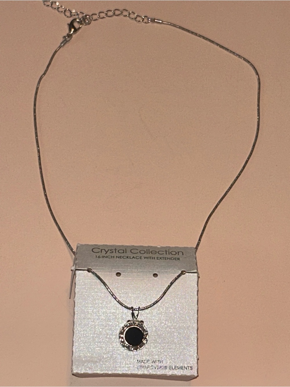 Swarovski Elements Black Halo Pendant Necklace Snake Chain NWT
